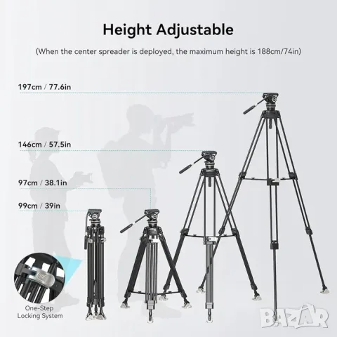Професионален карбонов видео статив Smallrig FreeBlazer Heavy-Duty Carbon Tripod Kit AD-100, снимка 9 - Чанти, стативи, аксесоари - 55815026