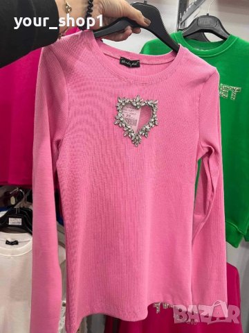 Дамски блузи 5 цвята сърце кристали рипс  , снимка 9 - Блузи с дълъг ръкав и пуловери - 42722167