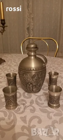 Немски комплект от калай за ракия, греяна ракия, шотове. Неизползван.