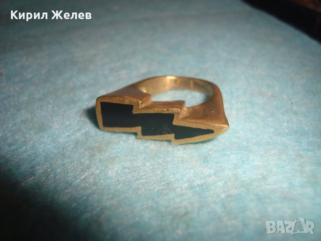 СТАР БРОНЗОВ ПРЪСТЕН - МЪЛНИЯ инкрустиран с ЧЕРЕН ОНИКС РЪЧНА МАЙСТОРСКА РЯДКА ИЗРАБОТКА УНИКАТ 7318, снимка 5 - Антикварни и старинни предмети - 34839583