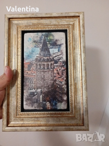 Картина върху камък, рамкирана, Галата