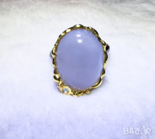 925 сребърен пръстен с родиево покритие и халцедон 15 карата, подходящ за подарък , снимка 1