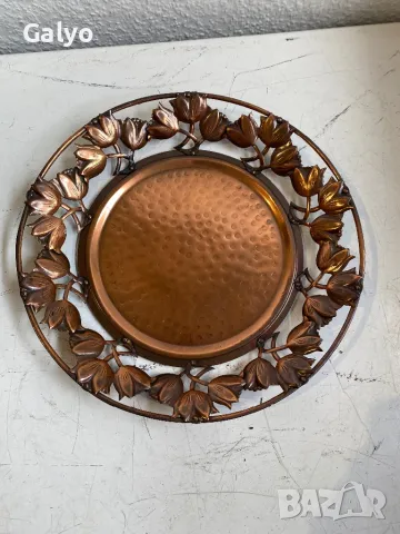 красива стара медна чиния, поднос, за декорация 23,5 см