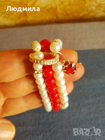 Перлено колие и гривна от перли и червени мъниста., снимка 2 - Бижутерийни комплекти - 42510245