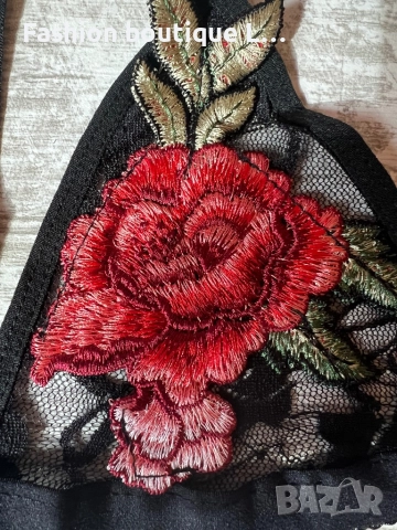 Ново черно дантелено бюстие с лента бродирано цвете и регулиращи се презрамки S , M , L , XL размер, снимка 4 - Бельо - 52197053