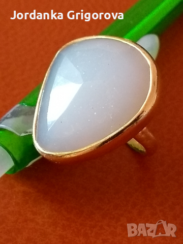 Сребърен пръстен с позлата и естествен камък- ахат, снимка 2 - Пръстени - 36155827