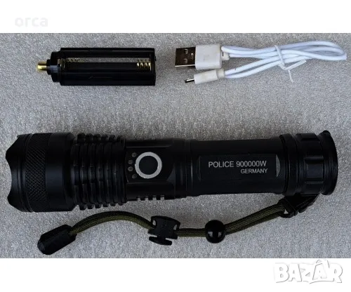 Професионален фенер, прожектор - акумулаторен Super Light Led 900000W POLICE ZOOM USB P50, снимка 2 - Такъми - 48781475