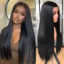 Елегантна черна права перука 70 см с Lace Front дантелен път 13×4×1, снимка 1