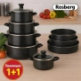 ПРОМО КОМПЛЕКТ 5 бр черни емайлирани тенджери + 3 бр дълбоки тави Rosberg., снимка 2