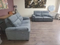 Сив комплект дивани от плат две тройки с ел релакс механизъм, снимка 3