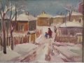 Никола Даскалов 1941 - 2010 Зимно утро пейзаж картина с маслени бои , снимка 2