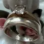 Двоен сребърен пръстен, халка + годежен с камък , снимка 2