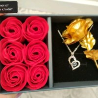 Подаръчен комплект колие с послание , златна роза и 6 вечни рози, снимка 7 - Бижутерийни комплекти - 42020439