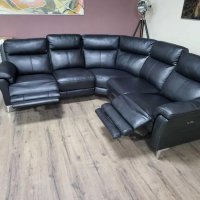 Черен кожен ъглов диван с електрически релаксиращ механизъм, снимка 9 - Дивани и мека мебел - 42514542