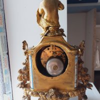 Много рядък Каминен бронзов часовник-Франция 19 век ,позлата, порцелан, снимка 9 - Антикварни и старинни предмети - 41386919