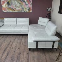 Перлено бял кожен ъглов диван "ARTEMIS" с електрически облегалки, снимка 10 - Дивани и мека мебел - 42541310