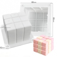 3D Кубче Рубик куб силиконов молд форма фондан гипс свещ шоколад, снимка 1 - Форми - 36040111