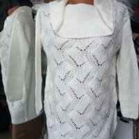 ИЗКЛЮЧИТЕЛНО КРАСИВА бяла блуза едро плетиво с широка яка, снимка 2 - Блузи с дълъг ръкав и пуловери - 39390791