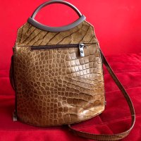 Чанта от естествена кожа, крокодилски принт, снимка 2 - Чанти - 41620318
