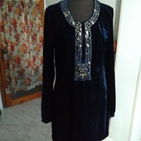 Елегантна дамска рокля синьо кадифе, снимка 3 - Рокли - 35955500