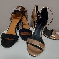 Сандали - розово злато и черни, снимка 1 - Дамски обувки на ток - 40610274