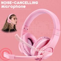 Neefeaer Pink Геймърски слушалки стерео съраунд звук, розови, снимка 4 - Слушалки и портативни колонки - 44391646