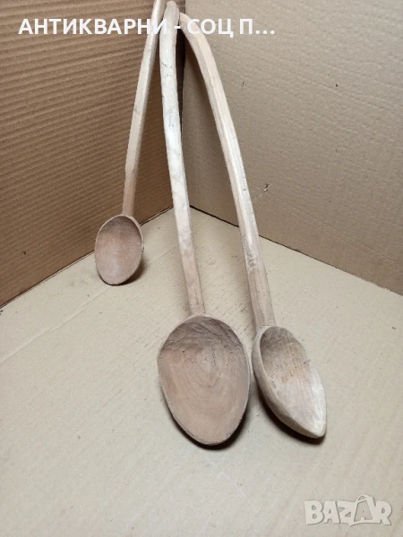 Комплект Стари Ръчно Изработени Големи Дървени Лъжици., снимка 1