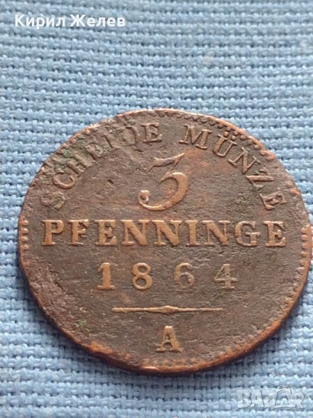 Рядка монета 3 пфенинга 1864г. Прусия Берлин за КОЛЕКЦИОНЕРИ 30433, снимка 1