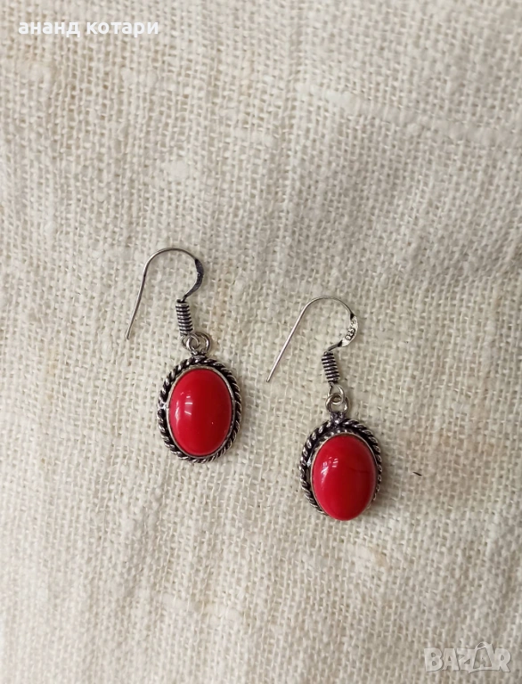 Висящи обеци от Тибет с естествени камъни, снимка 1