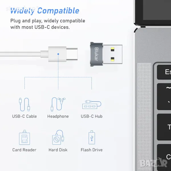 Blukar USB C женски към USB мъжки адаптер, [3 пакета] Тип C към USB A конвертор за бързо зареждане и, снимка 1