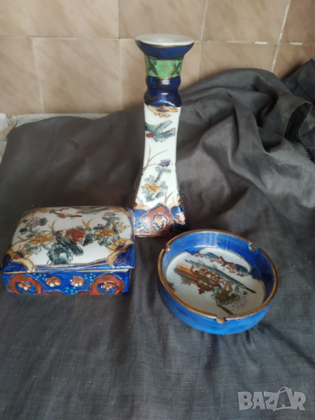 порцеланов сет-свещник,пепелни,кутия за бижута, снимка 1