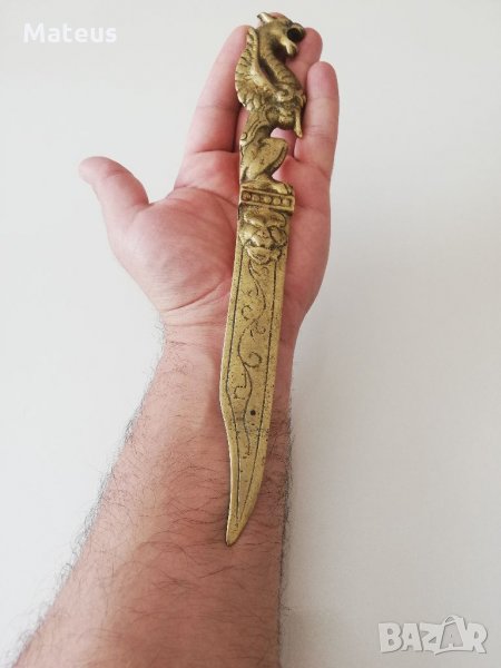 Античен китайски месингов нож за писма-рядък и уникален, снимка 1