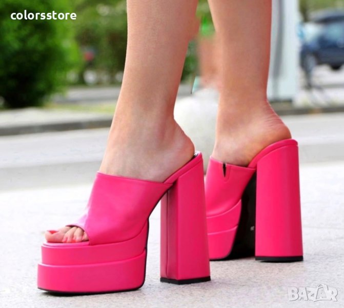 Чехли на ток - циклама кожа - DTC1, снимка 1