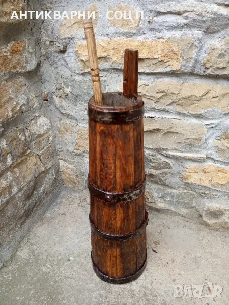 Соц Стара Дървена Буталка За Разбиване На Домашно Масло., снимка 1