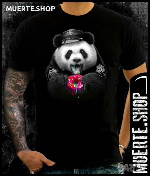 Черна тениска с щампа PANDA COP, снимка 1