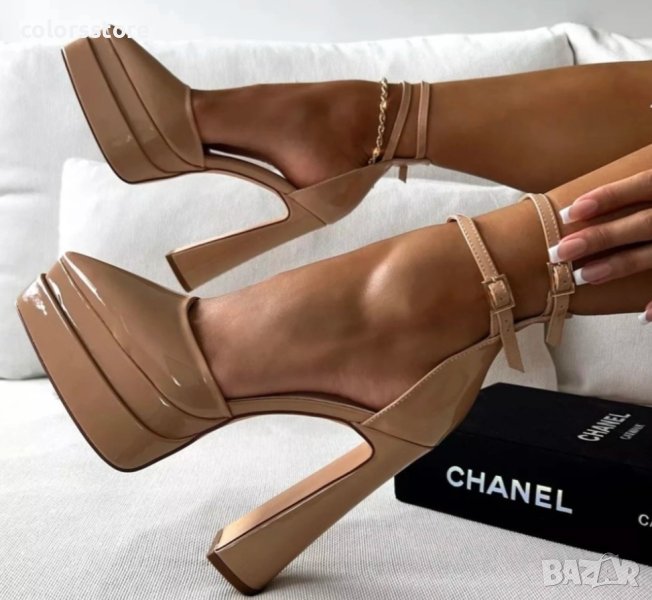 Сандали на ток - капучино лак - VTK, снимка 1