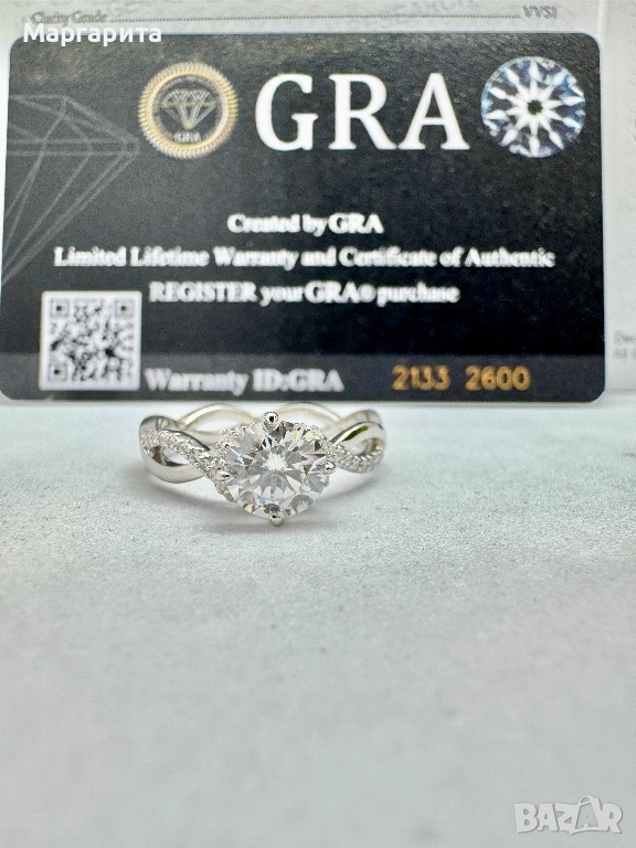 Сребърен пръстен с мойсанит (диамант) 1 карат, снимка 1