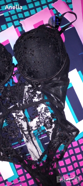 Дамско Боди Сутиен  Черно Бюстие Л ХЛ 85 Д, снимка 1