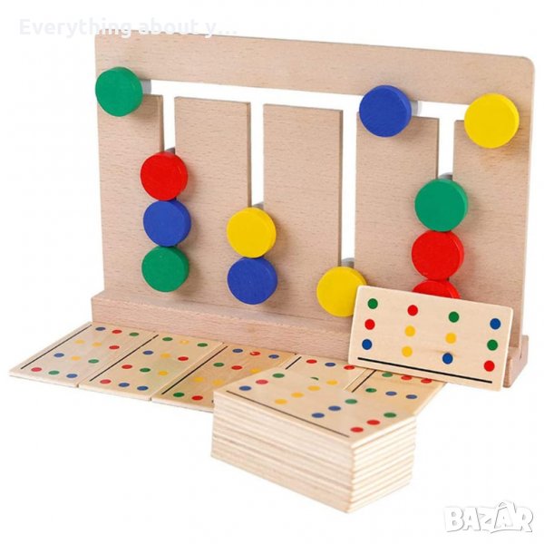 Дървен 4 цветен Логически пъзел с Мемори карти, снимка 1