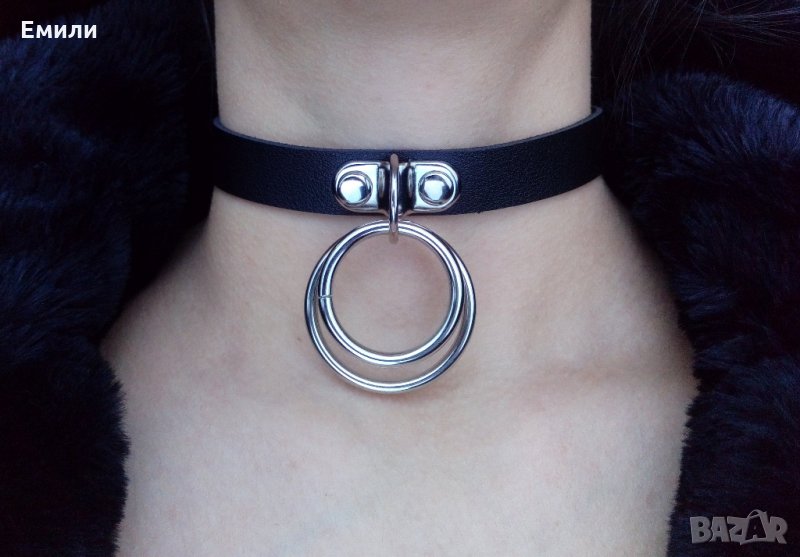 Кожен чокър с халки, снимка 1