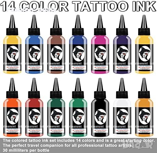 Нов Комплект мастило за татуиране 14 оригинални цвят/30мл. бутилка, снимка 1