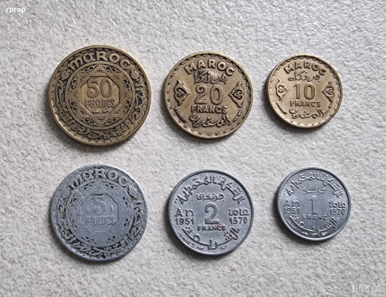 Мароко.1, 2, 5,10, 20 и 50 франка. 1951 г., снимка 1