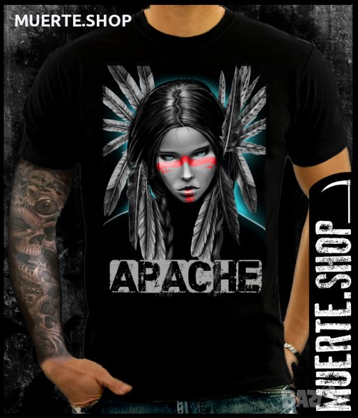 Черна тениска с щампа APACHE GIRL, снимка 1