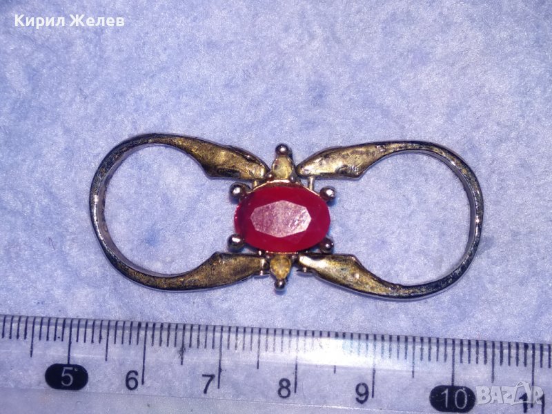 ДВОЕН РАЗДВИЖЕН РЯДЪК ФЕШЪН ПРЪСТЕН ПОЗЛАТЕНА БЛАГОРОДНА СТОМАНА с ФАСЕТИРАН РУБИН и СМАРАГД 36418, снимка 1