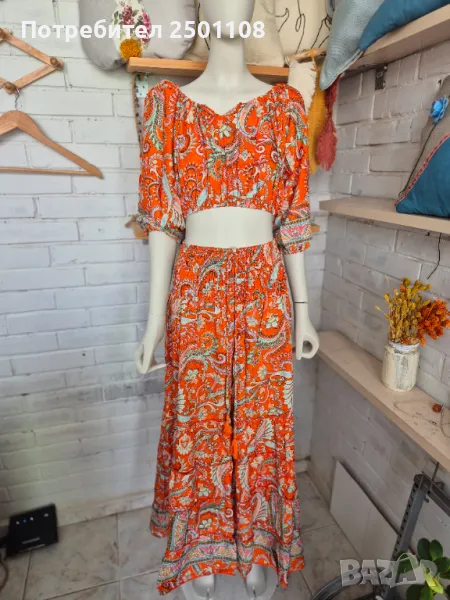 Копринен сет от блуза и панталон, снимка 1