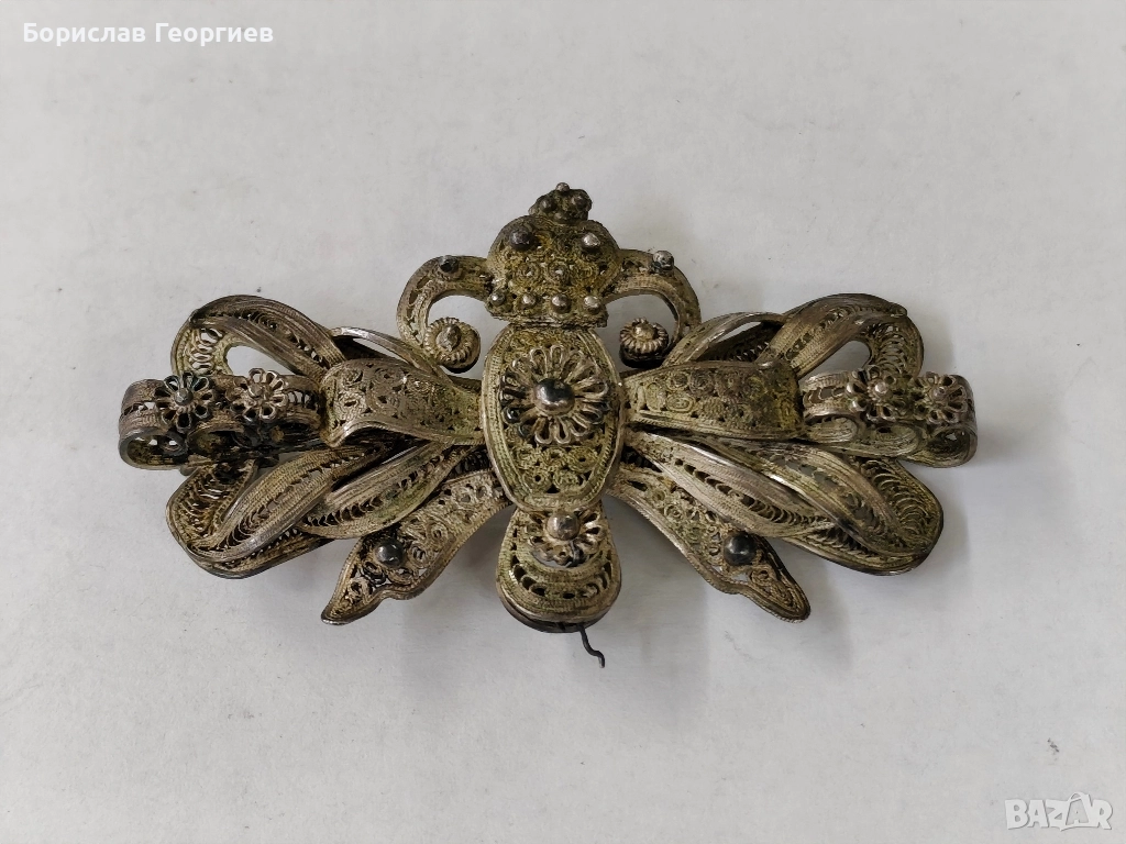 Възрожденска сребърна брошка филигран 0.800, снимка 1