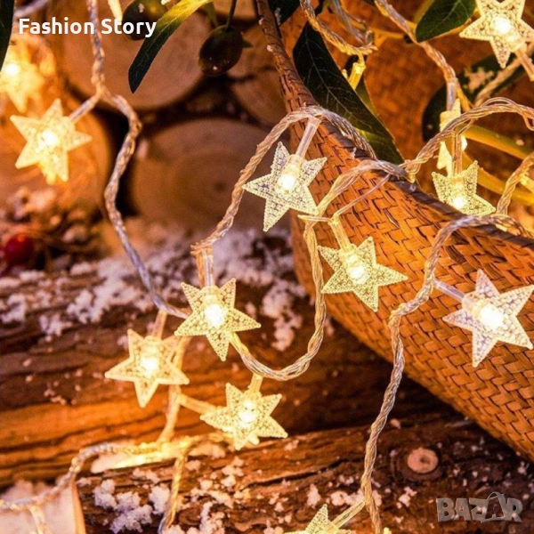 Светещи коледни LED лампички със звездички с щепсел., снимка 1