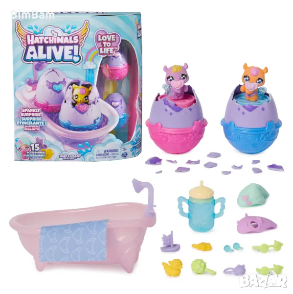 Игрален комплект Hatchimals - Alive! Sparkly Surprise - Вана с фигурки / 15 аксесоара, снимка 1