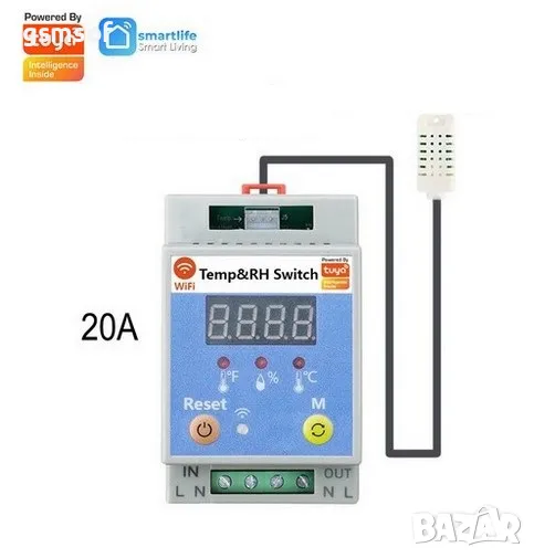 20А WiFi Смарт термостат - прекъсвач с за DIN шина с термодатчик Tuya Smartlife, снимка 1