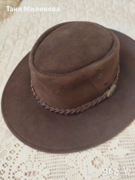 Мъжка шапка велур  +естествена  кожа с кръгла периферия          , снимка 1